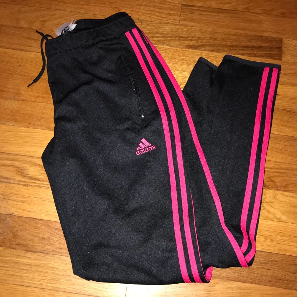Pink stripped adidas joggers